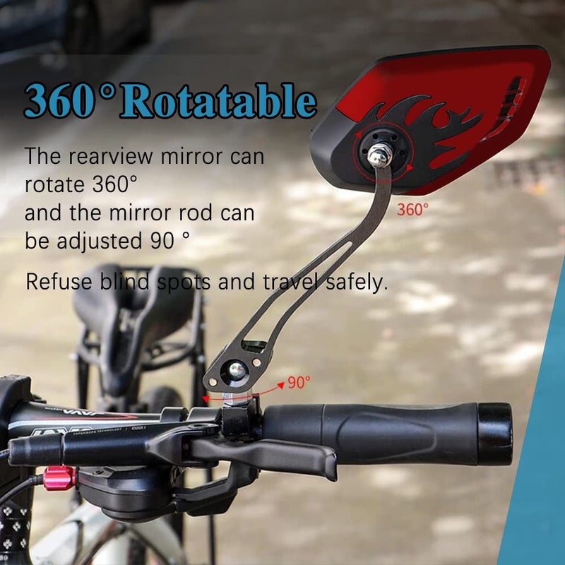 ASUBHA 1Pair Universal Motorcycle Mirrors, Motocycle Rear View Mirrors, Adjustable Side Mirror, Motorcycle Mirrors for Handlebars, Aluminum Flame Pattern Rear View Mirrors with 8mm/10mm Screws (Red) - Image 5